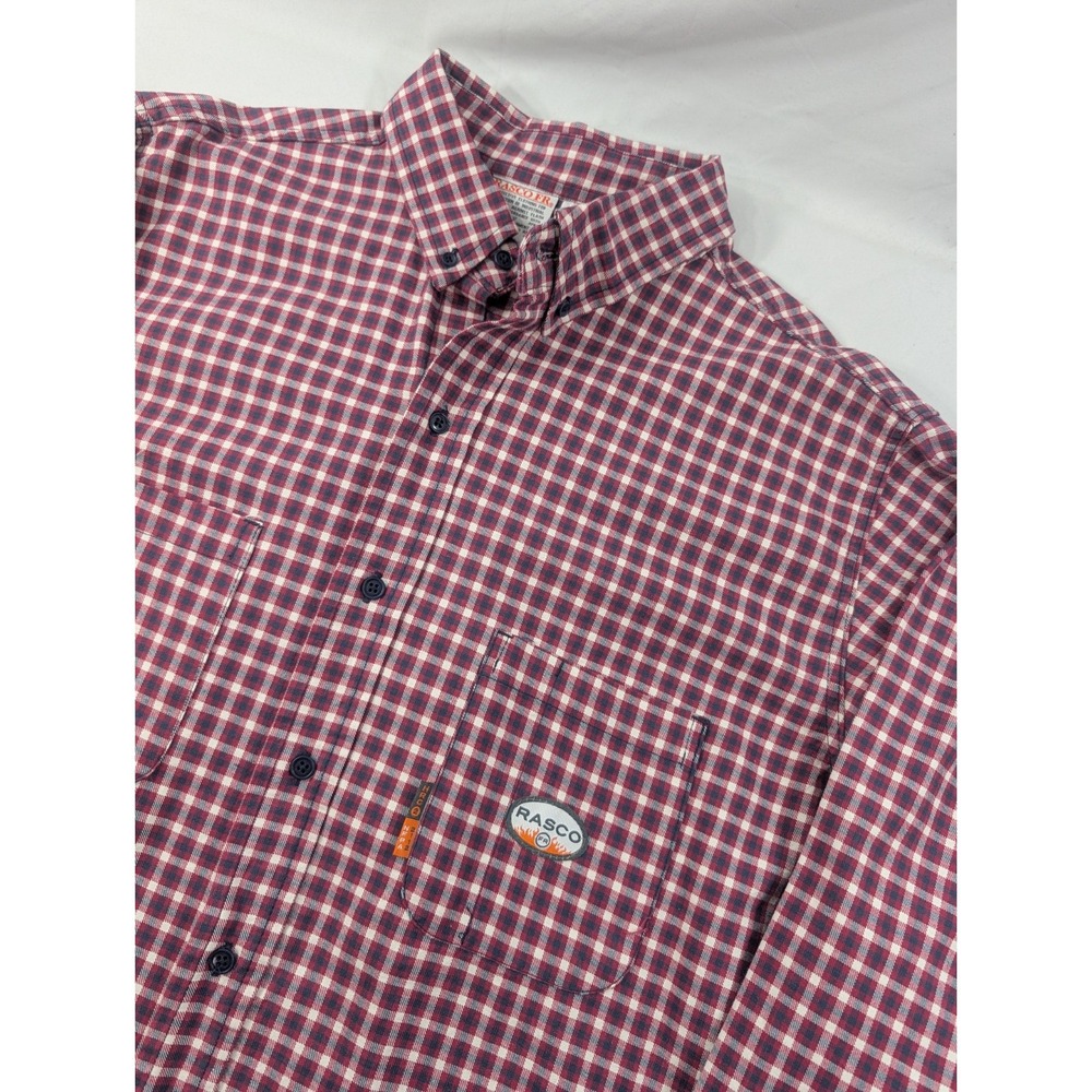 Rasco FR Shirt Mens 3XL Tall Maroon Flame Resistant Plaid Workwear Button Down